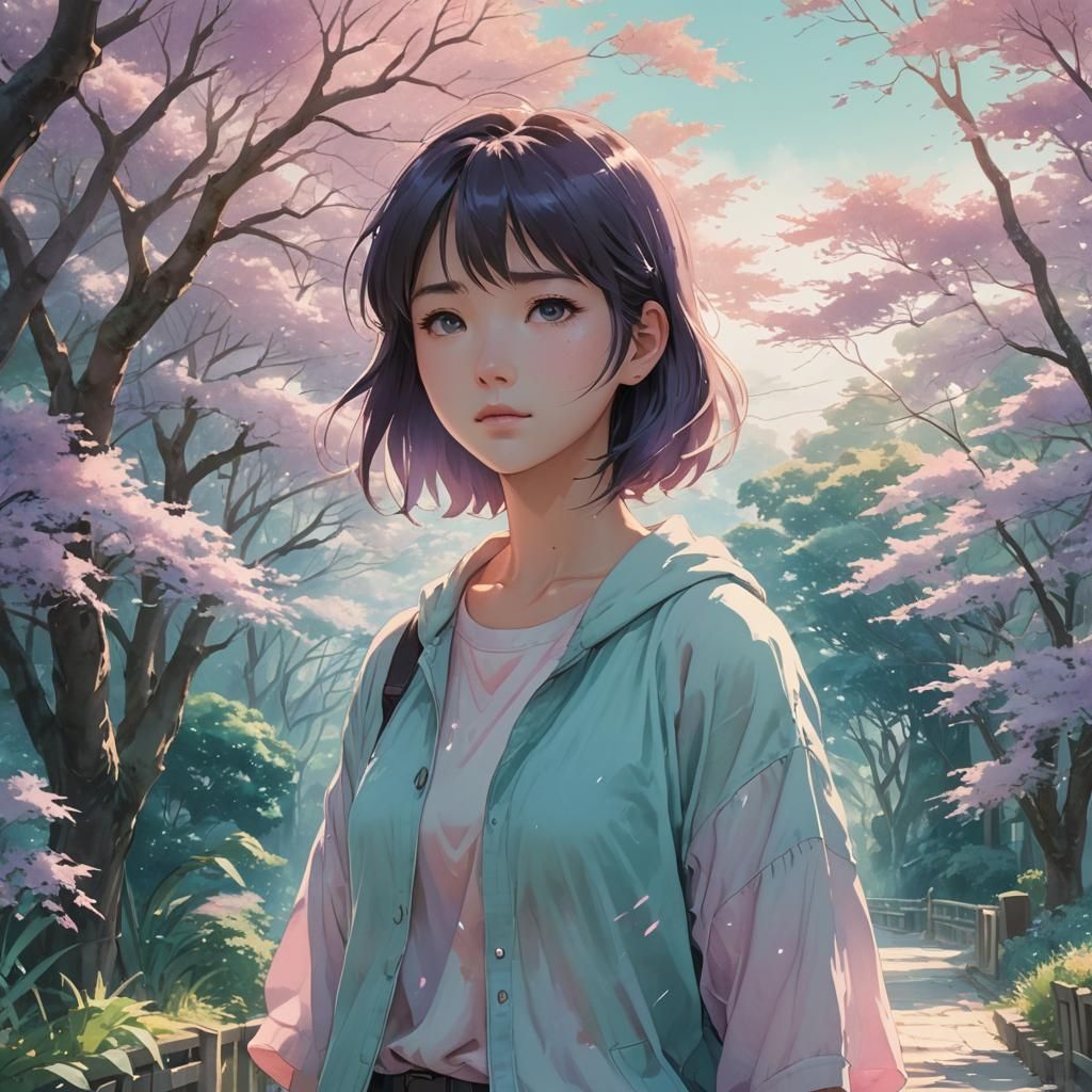 Anime Girl in Shinkai Style with Watercolor Textures