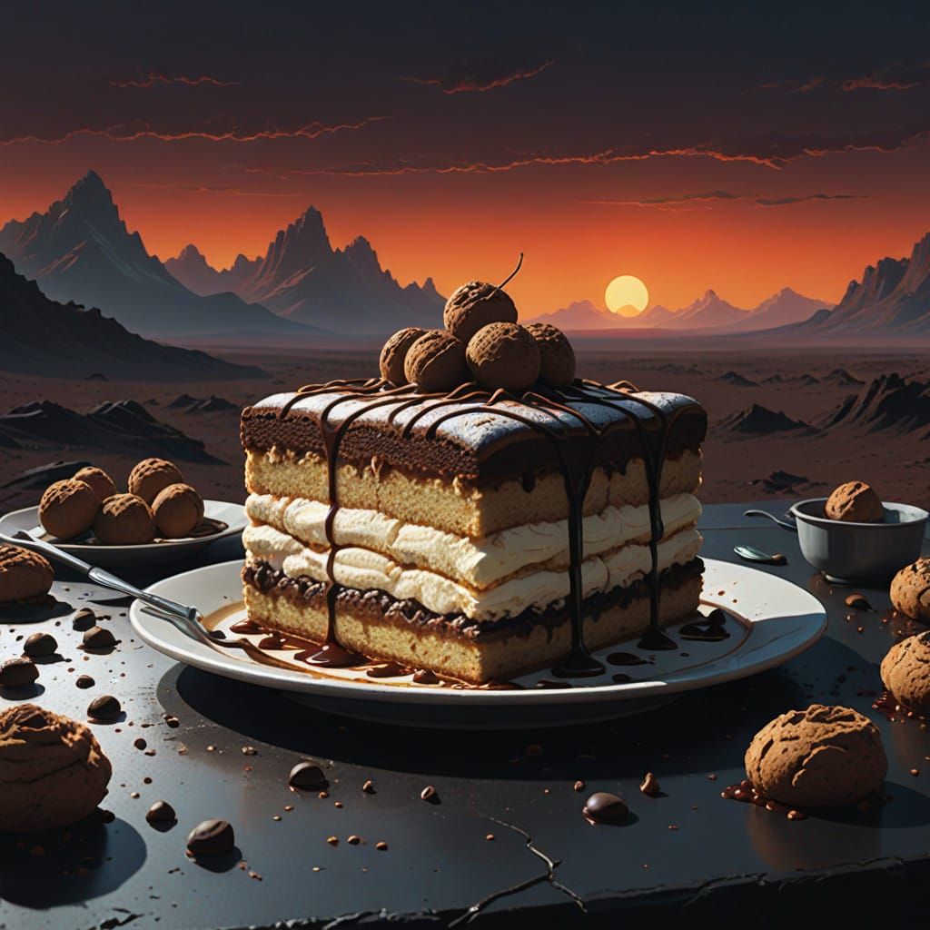 Decadent Tiramisu Illuminated by Golden Spotlight