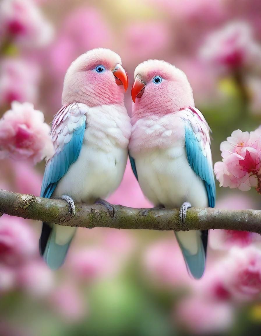 Majestic Lovebirds with Neural Network Flowers Portrait