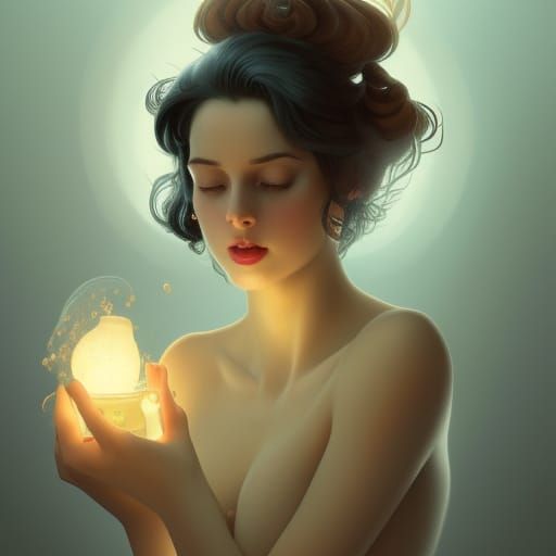 Woman in Bathtub with Candles, Hyperdetailed Art