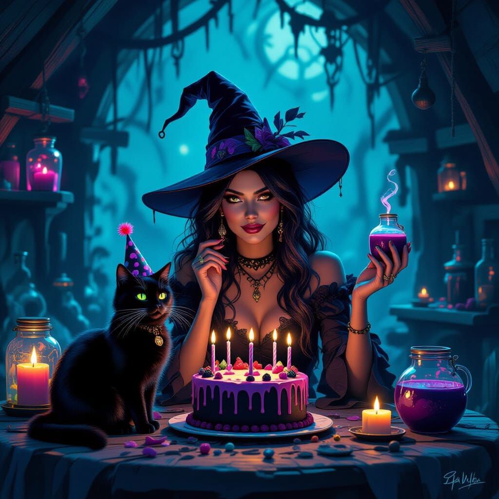 Witch's Birthday Celebration in Moody Swamp Hut