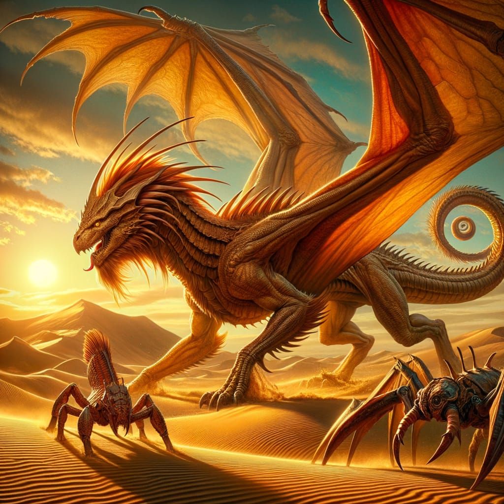 Epic Desert Duel: Sandstalker Wyvern vs Desert Scorpion Lion