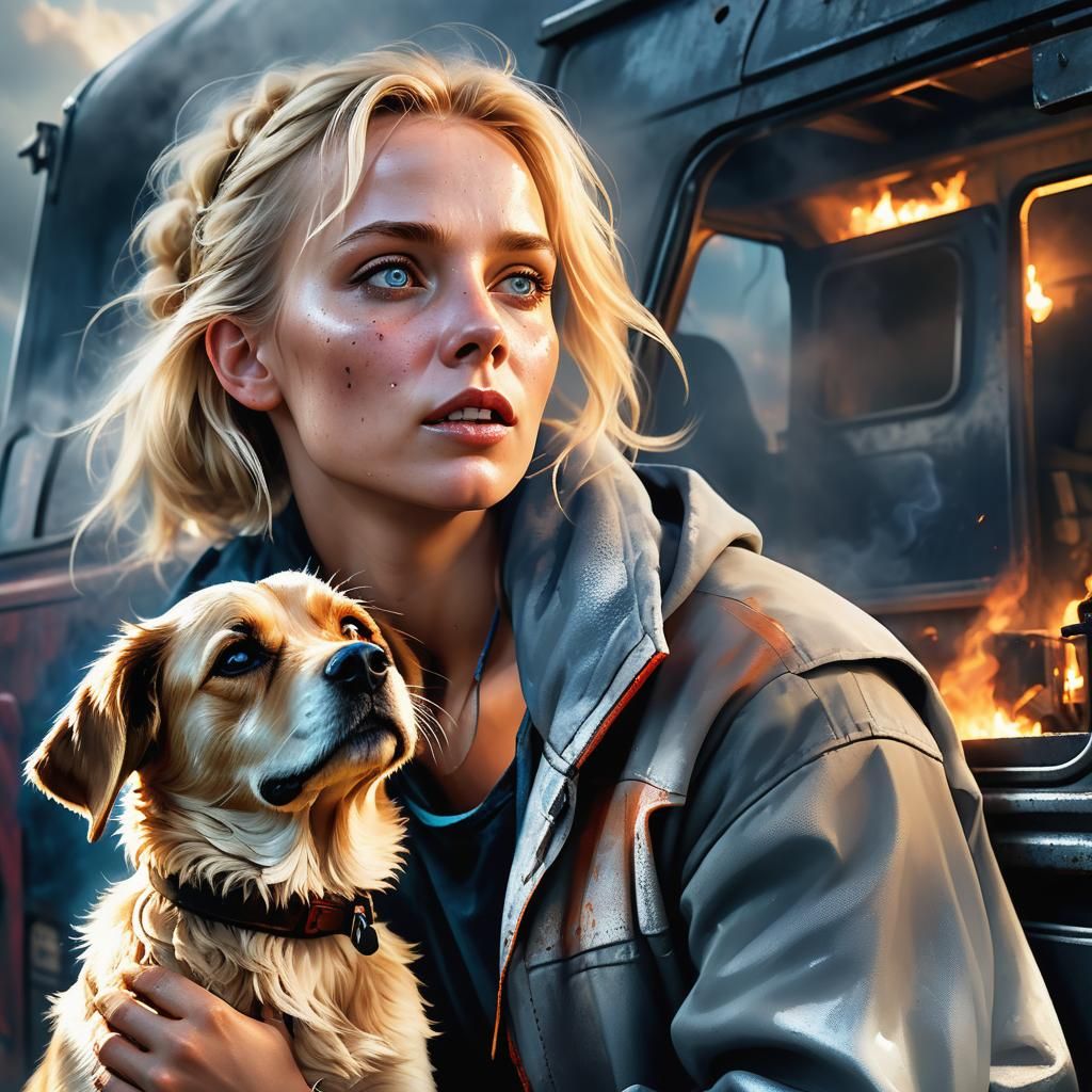 Woman Smoking in Van: Hyperrealistic Concept Art