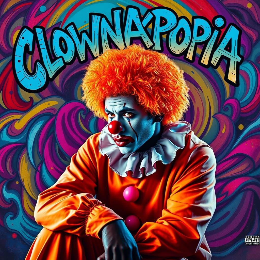 Vibrant Clown Album Art in Hyperrealistic Style