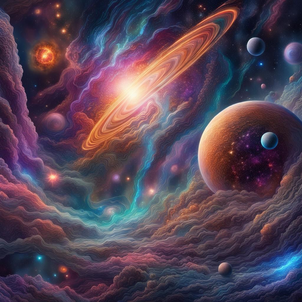 Cosmic Deep Space Holographic Illustration in Mixed Media