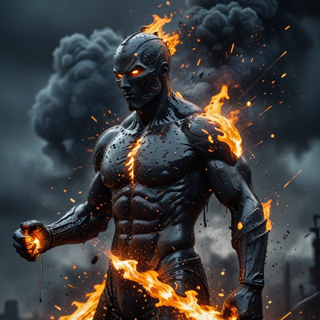 Ink Warrior Splatter in Burning Sky