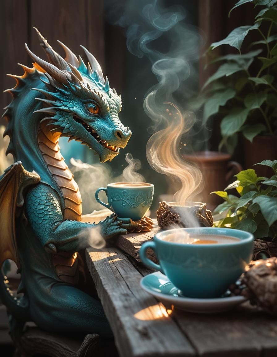 Dragon's Coffee Break: Whimsical Fantasy Art