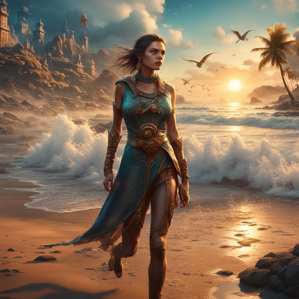 Detailed Matte Painting: Hot Girl on Beach