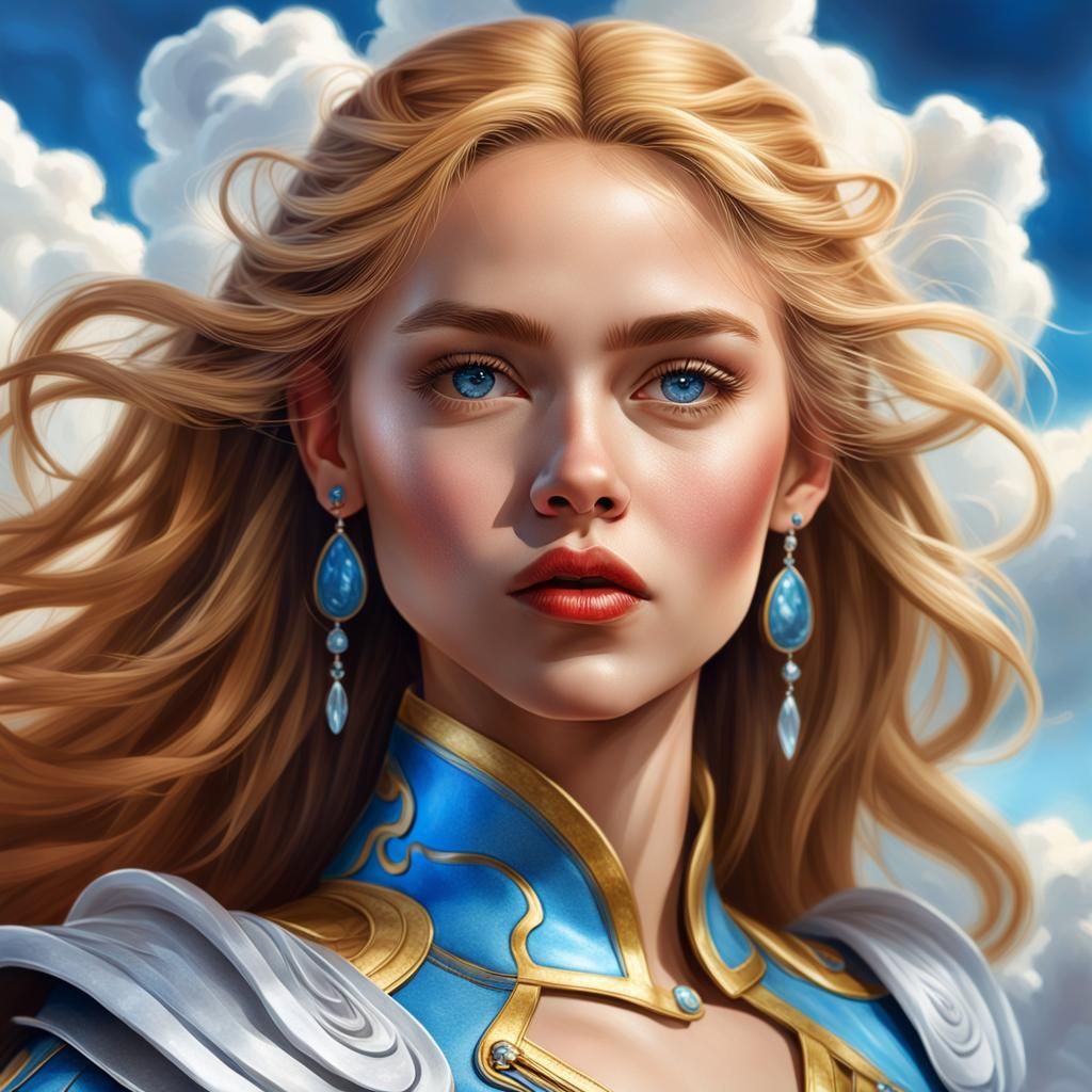 Fantasy Portrait of Blonde Girl in Blue Sky