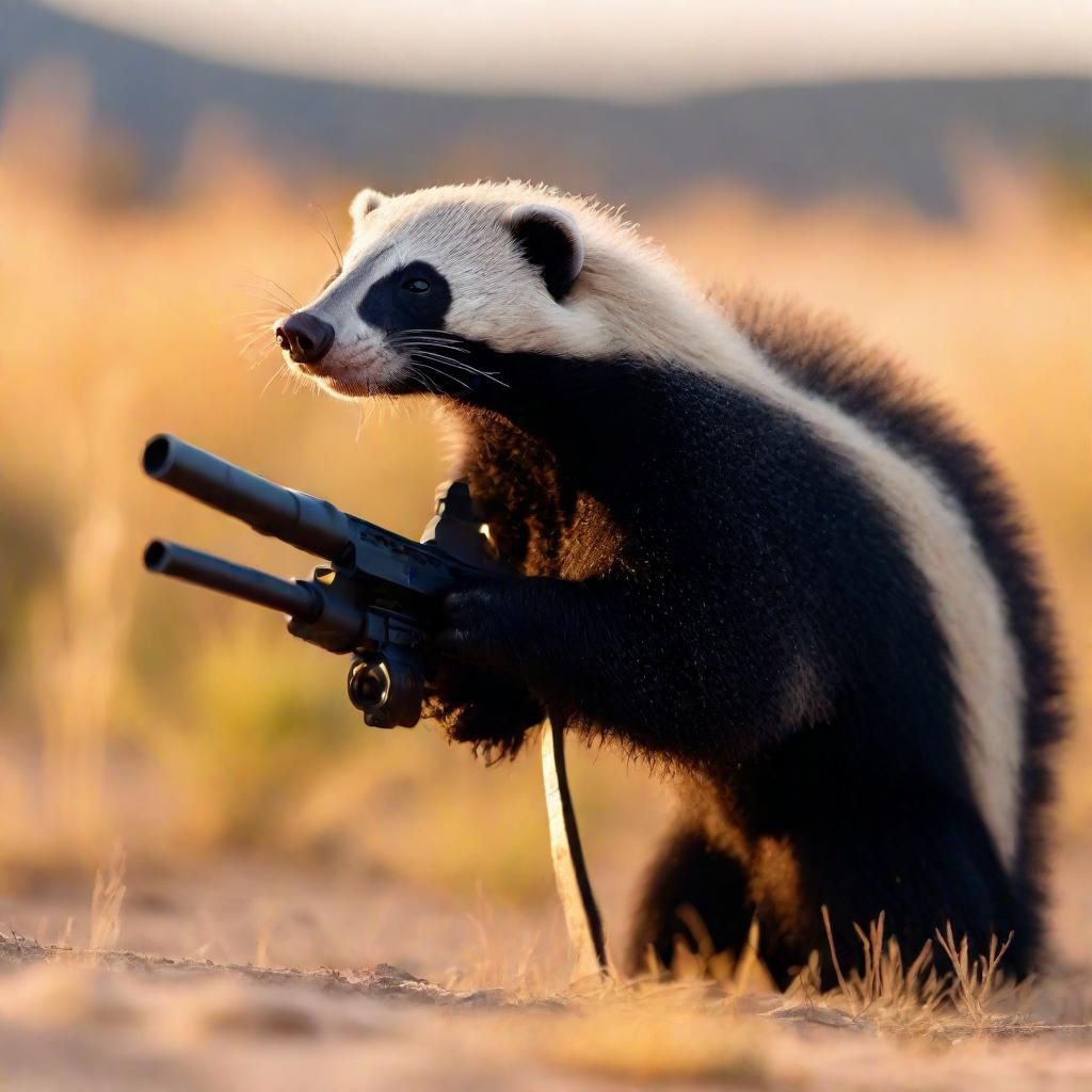 Honey Badger with Machine Gun in Savannah