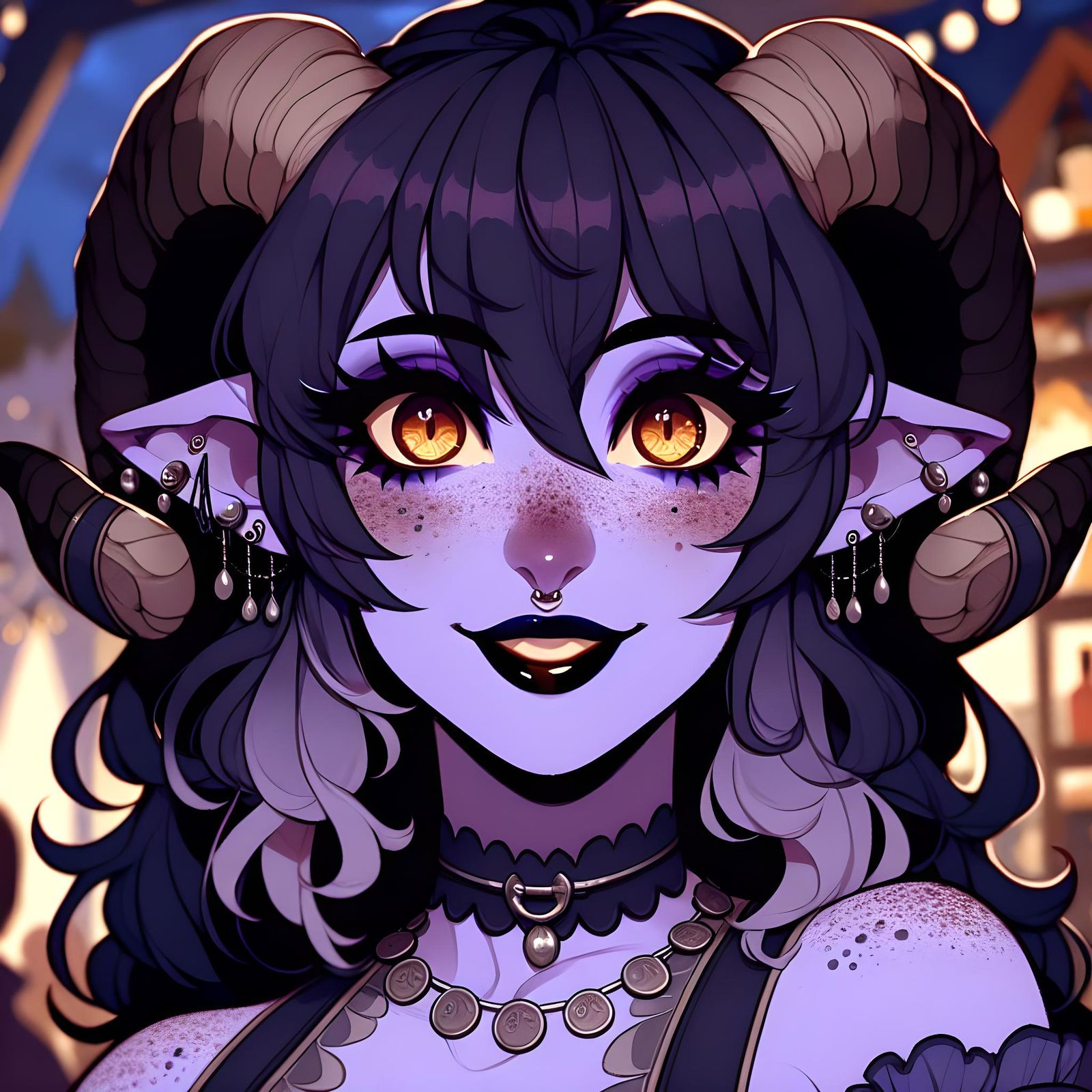 Tiefling Woman with Ram Horns in Manga Style