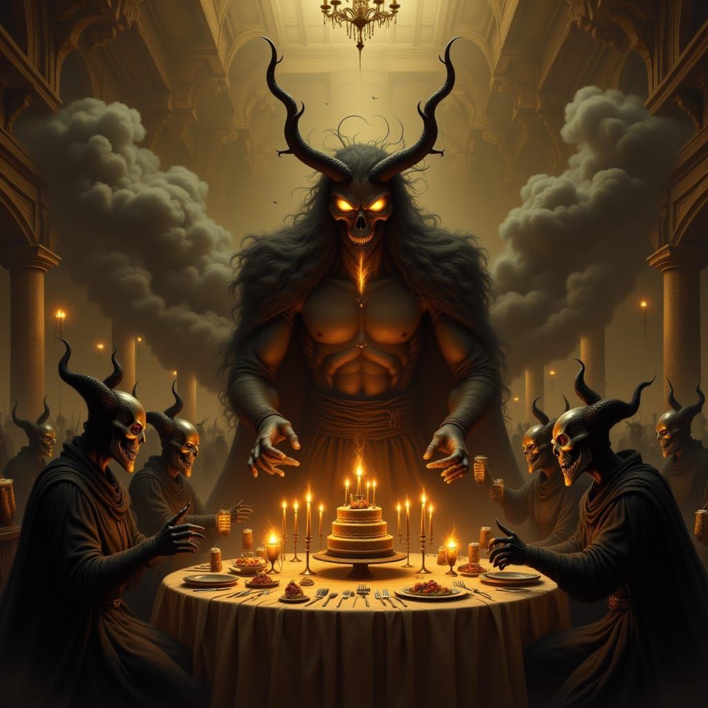 Grimdark Haunted Birthday Party in Dutch Golden Age Style