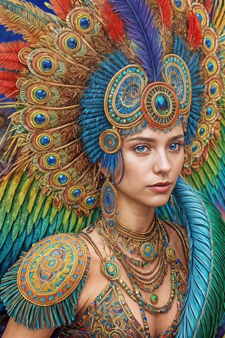 Ornate Aztec Feathered Serpent God in Mystical Style