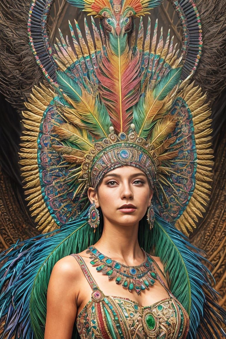 Ornate Aztec Feathered Serpent God