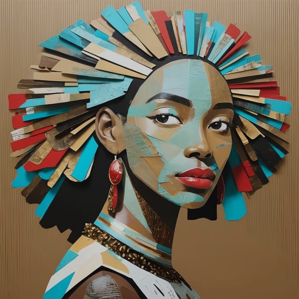 Abstract Collage Portrait of a Black Woman