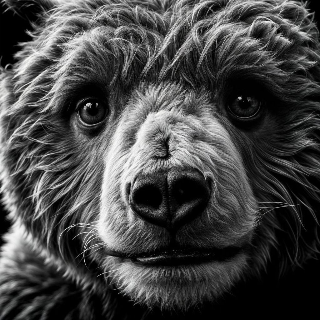 Monochrome Teddy Bear Portrait in Grayscale