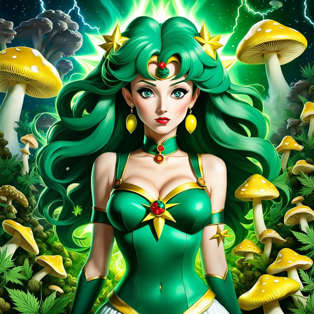 Sailor Neptune Surrounded by Psychedelic Elements