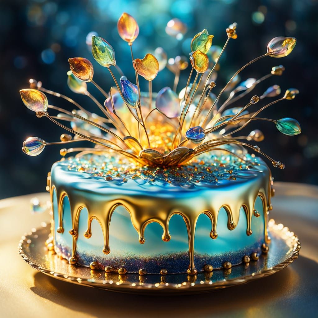 Surreal Glass Birthday Cake in Dali Style