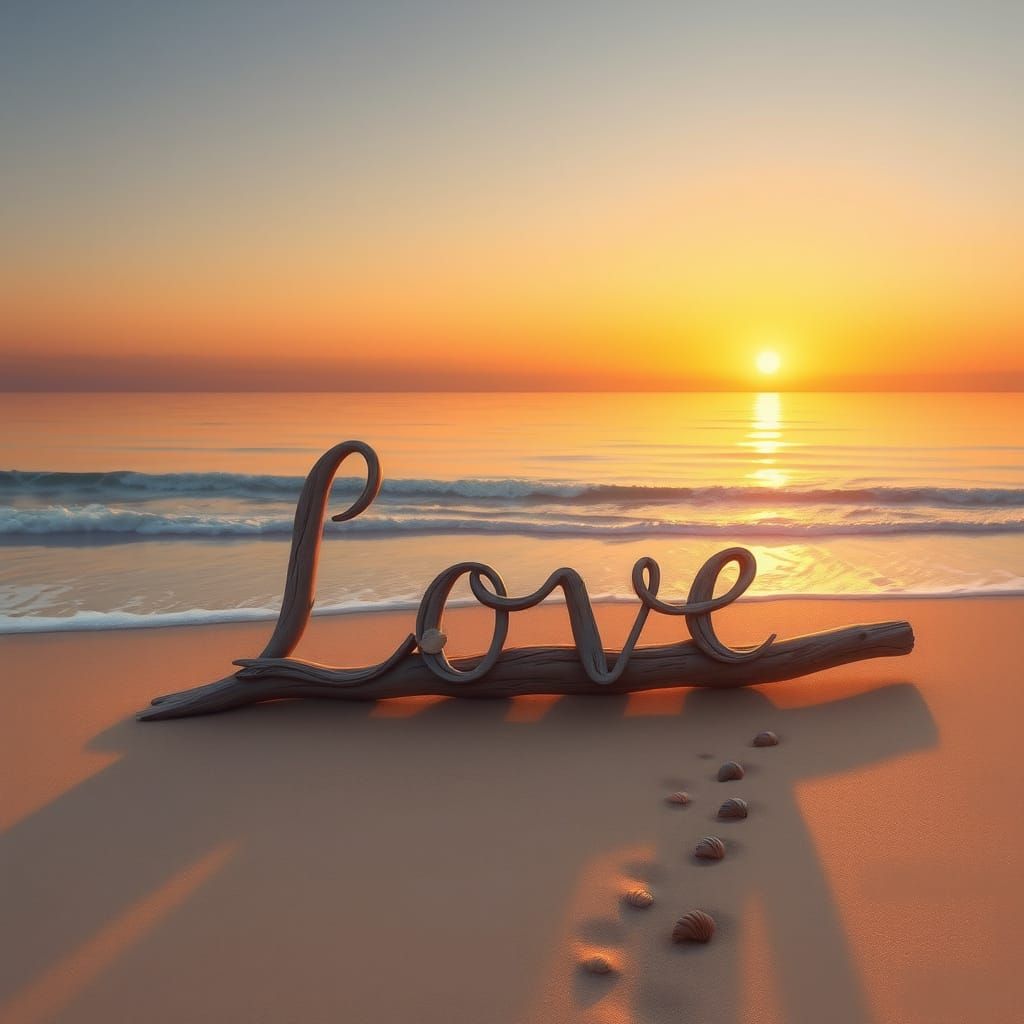 Serene Beach Sunset with Elegant Love Message