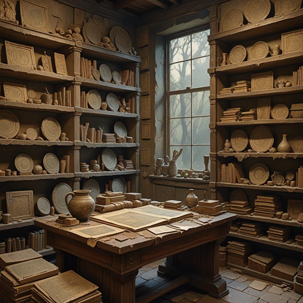 Ancient Records Room in Gouache Style