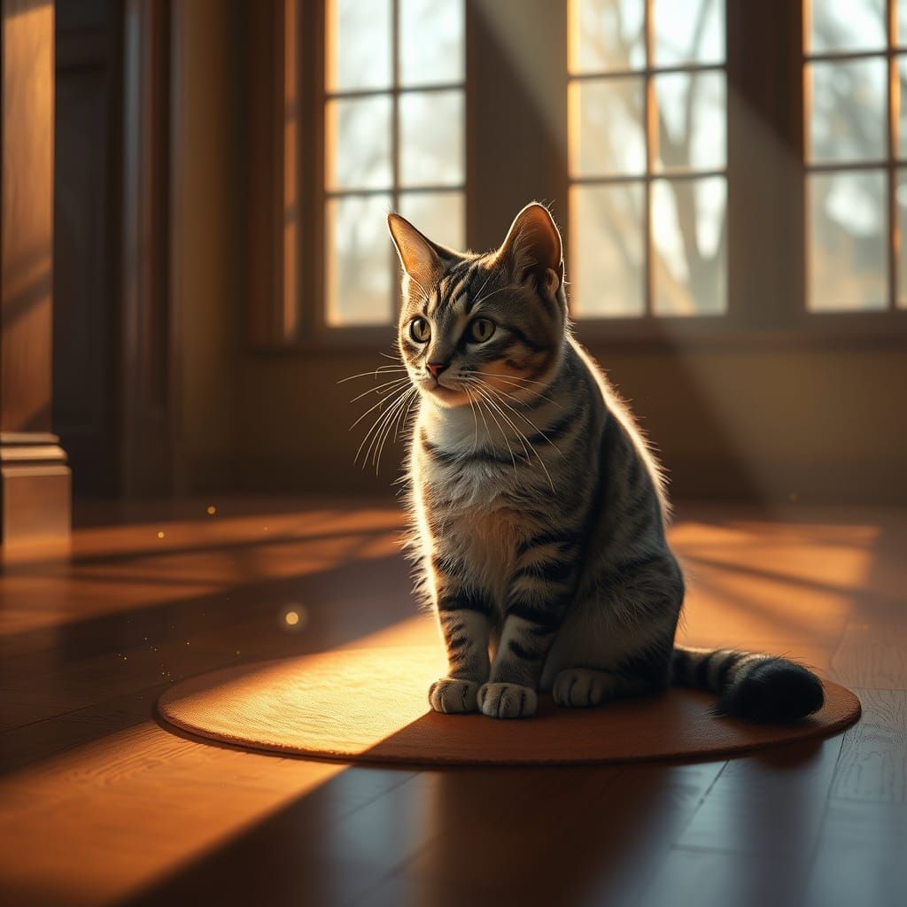 Tabby Cat in Sunlit Patch, Matte Painting Style