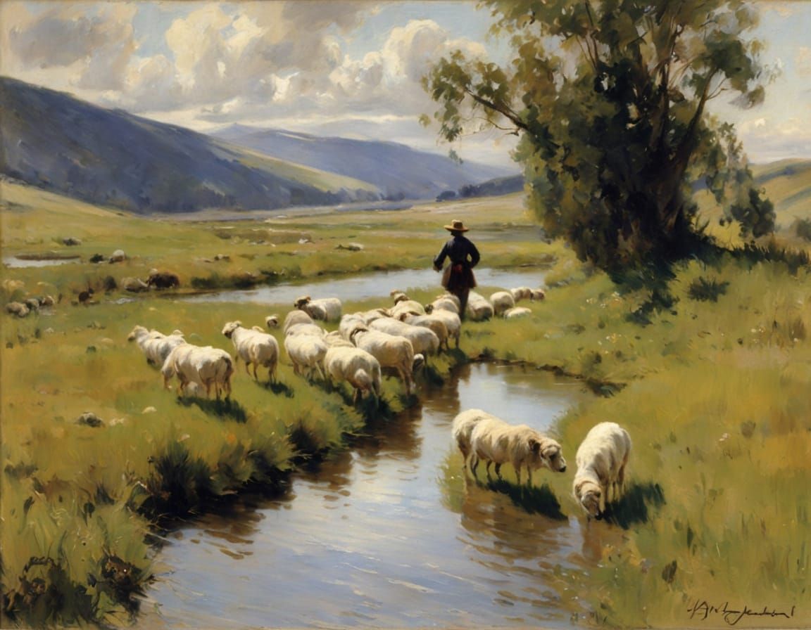 Idyllic Valley River Scene in Pictorial Style