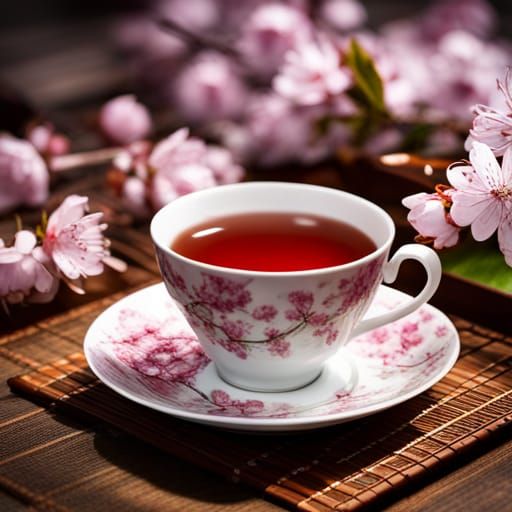 Cherry Blossom Tea: Hyperrealistic Japanese Still Life