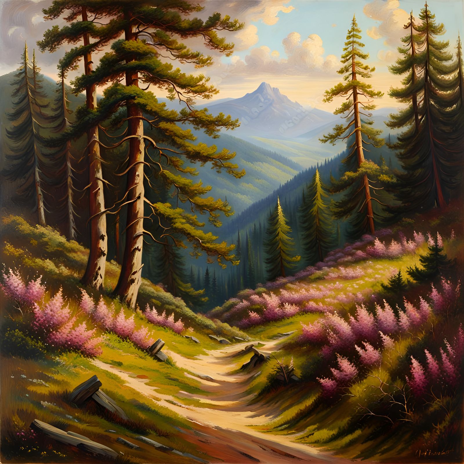 German Mountain Path in 19th Century Oil Painting