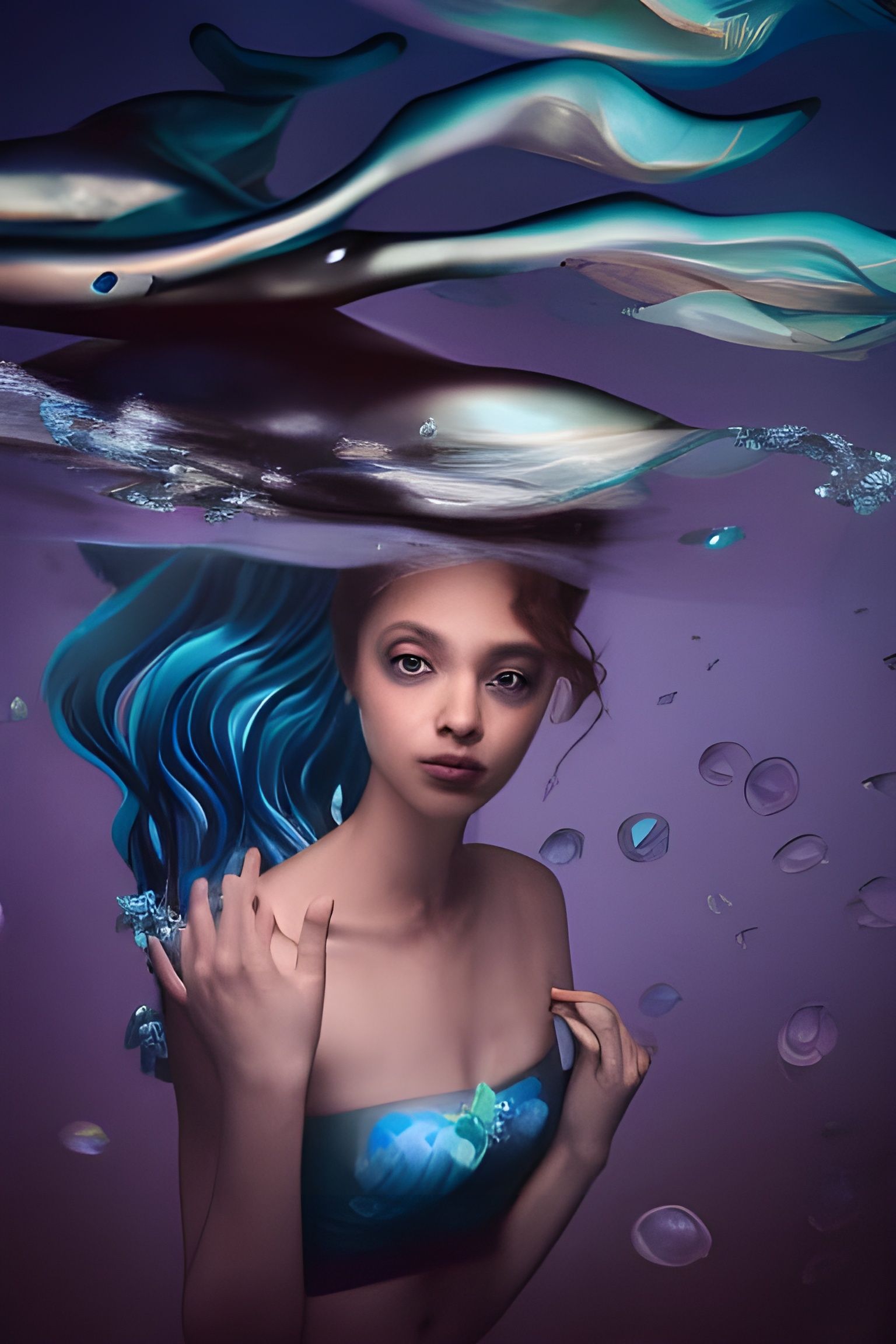 Merfolk Wizard with Pearl in Underwater Scene