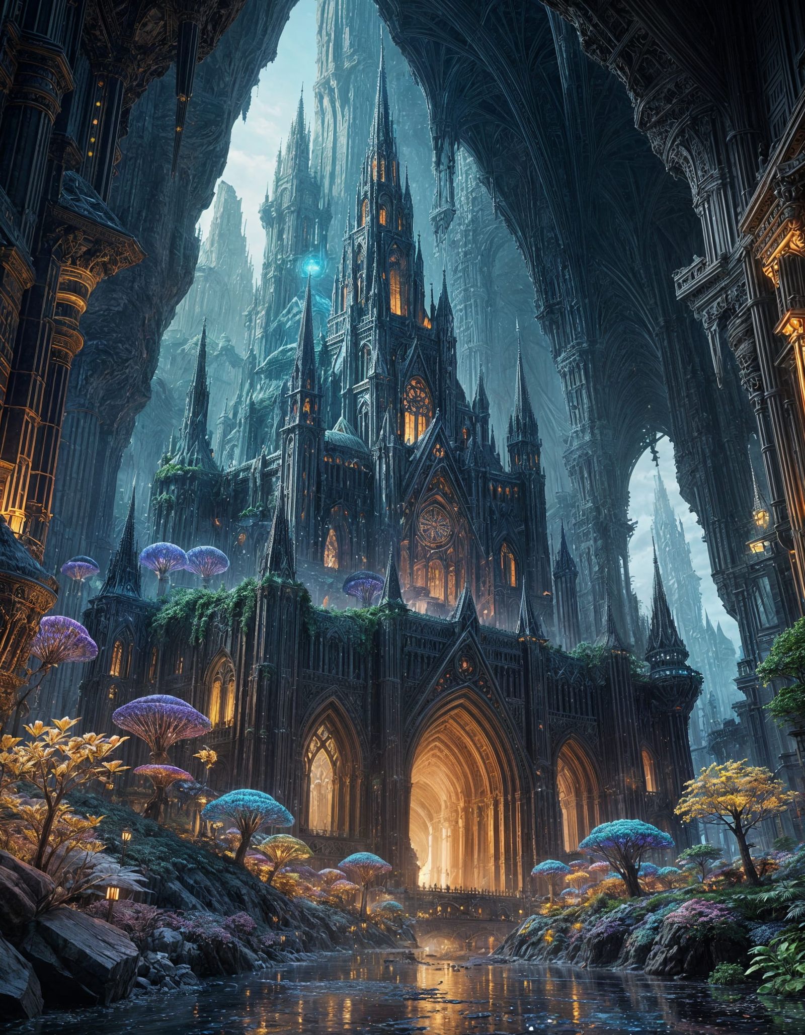 Geode City: Bioluminescent Metropolis in Crystal