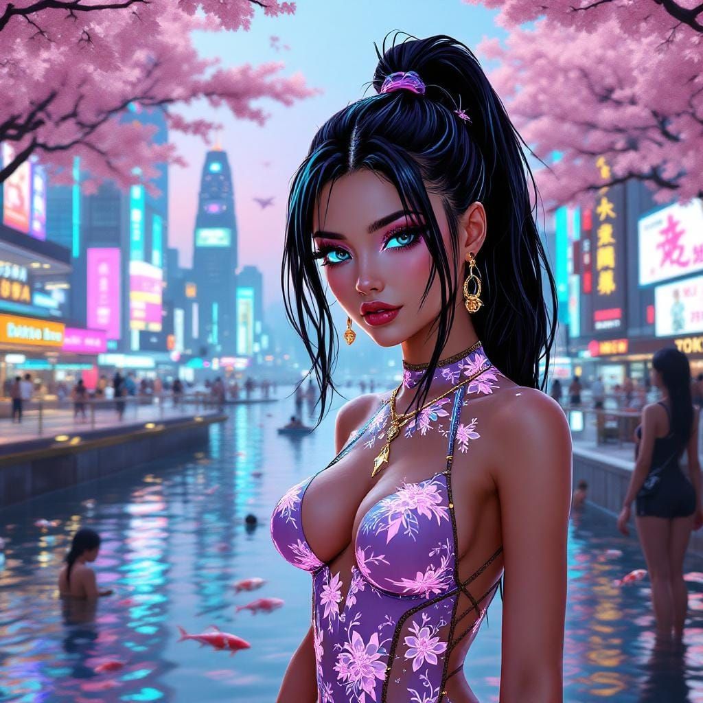 Cyberpunk Beauty at Neo-Tokyo Beach Resort