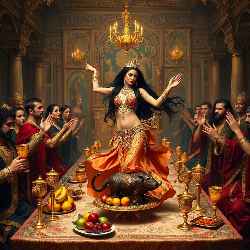 Sensual Belly Dancer Surrounded by Opulence