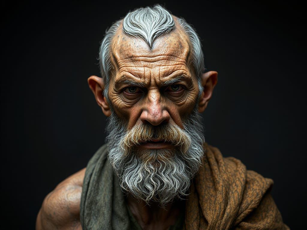 Intense Ancient Figure Portrait in Maximalist Style