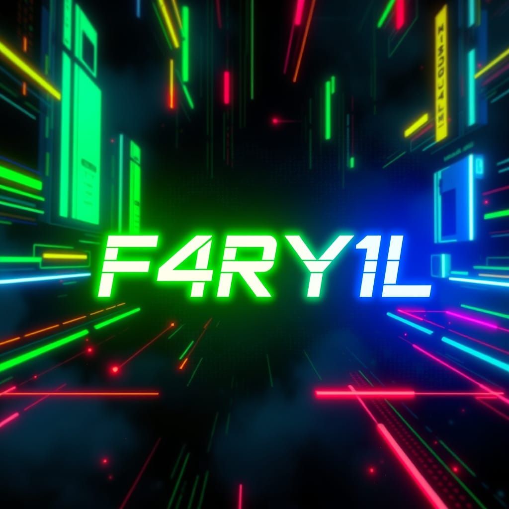 Cyberpunk Scene with Neon Text and Data Lines