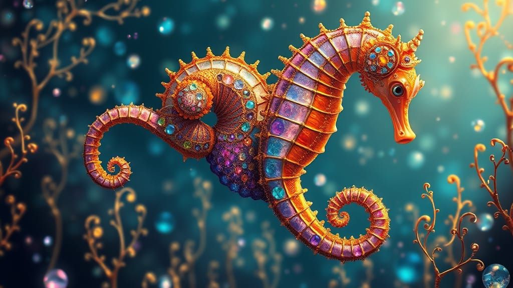 Luxurious Sea Horse in Fractal Gemstone Realm