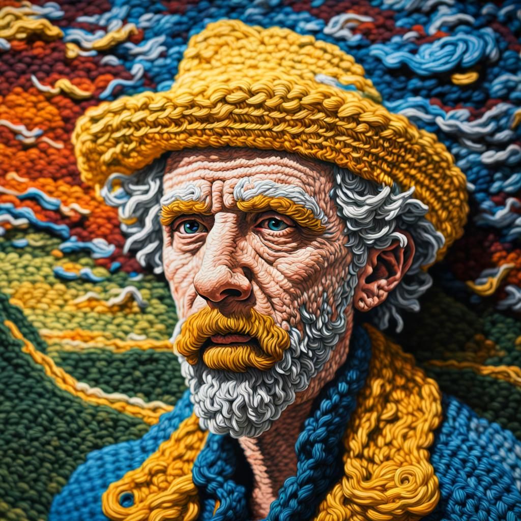 Crocheted Van Gogh Painting in Hyperrealistic Style