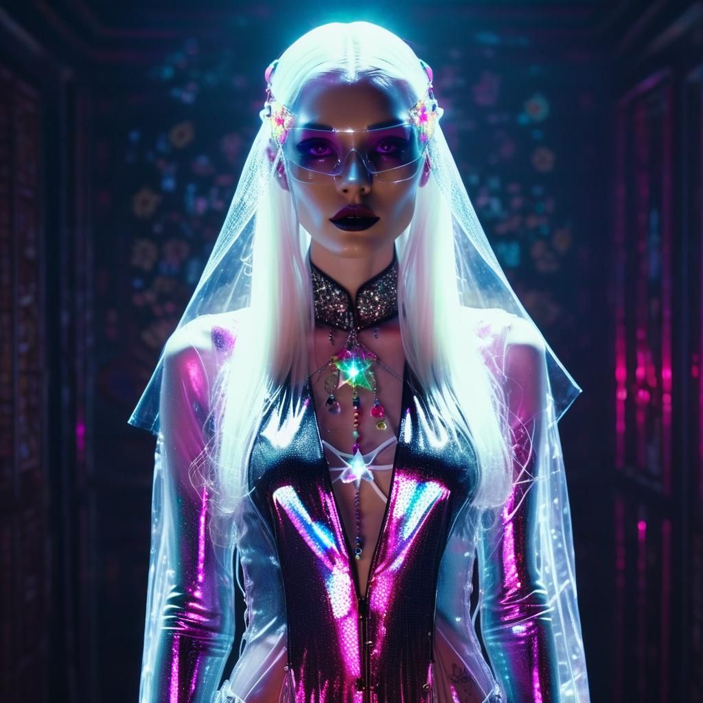 Ethereal Woman with Glass Body and Electric Hair