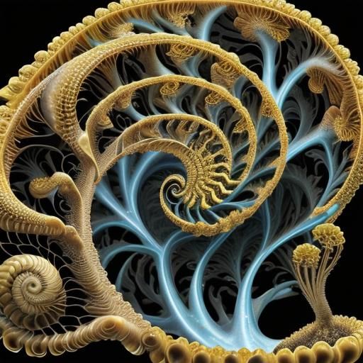 Bioluminescent Snail Shell with Fractal Fibonacci Pattern