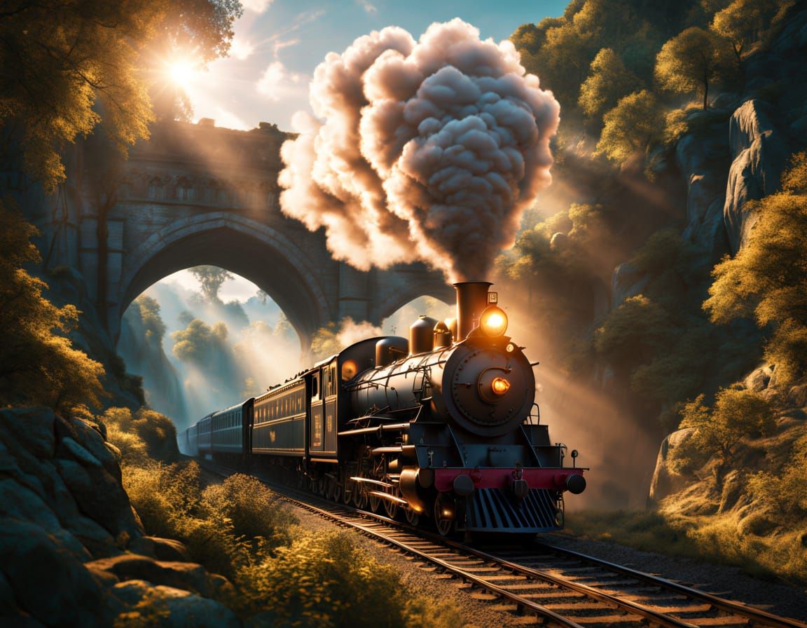 Majestic Steam Train Emerges from Mystical Forest