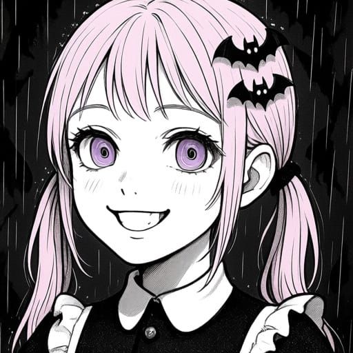 Whimsical Manga Portrait of Woman in Pen and Ink Style