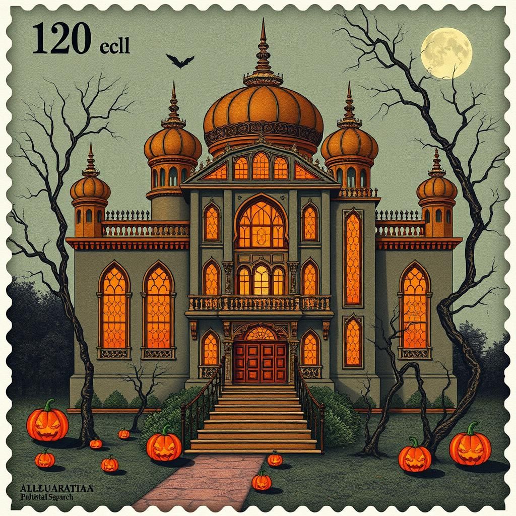 art inspired by Abdur Rahman Chughtai, HALLOWEEN HAUNTED HOU...