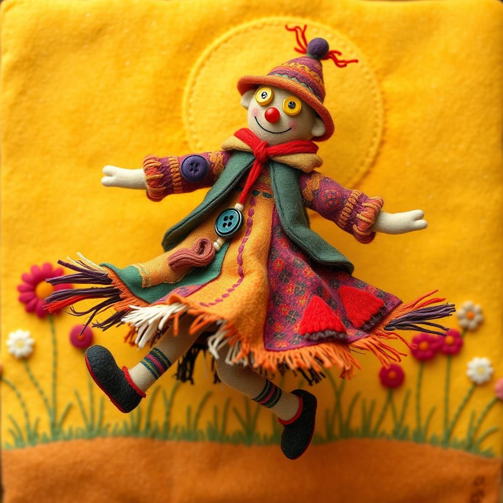Vibrant Felt Morris Dancer Rag Doll Artwork