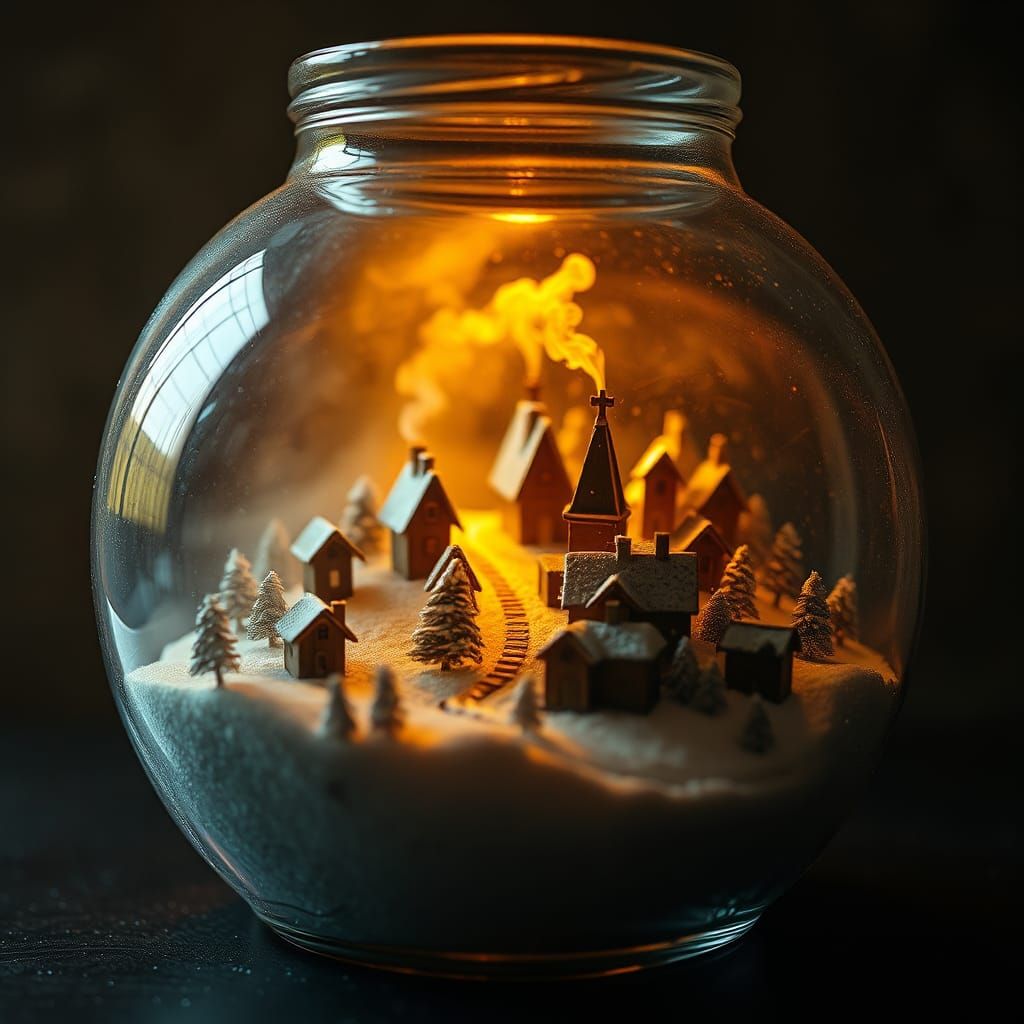 Miniature Village Frozen in Time Inside Glass Jar