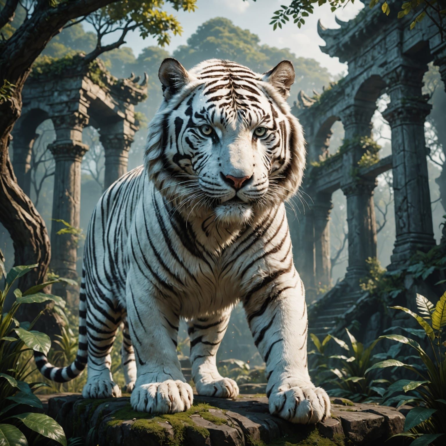 Majestic White Tiger in Detailed Matte Painting