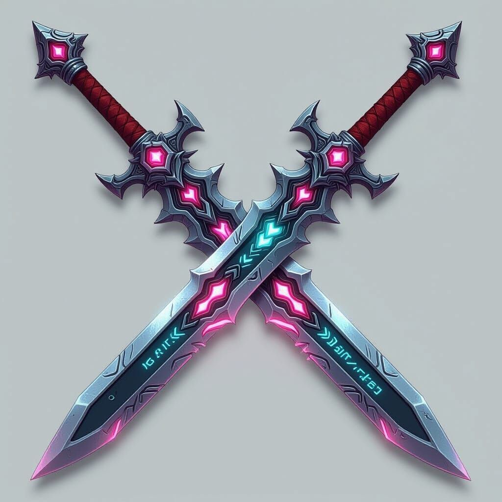 Cyberpunk & WoW Style Sword Rendered in Digital Art