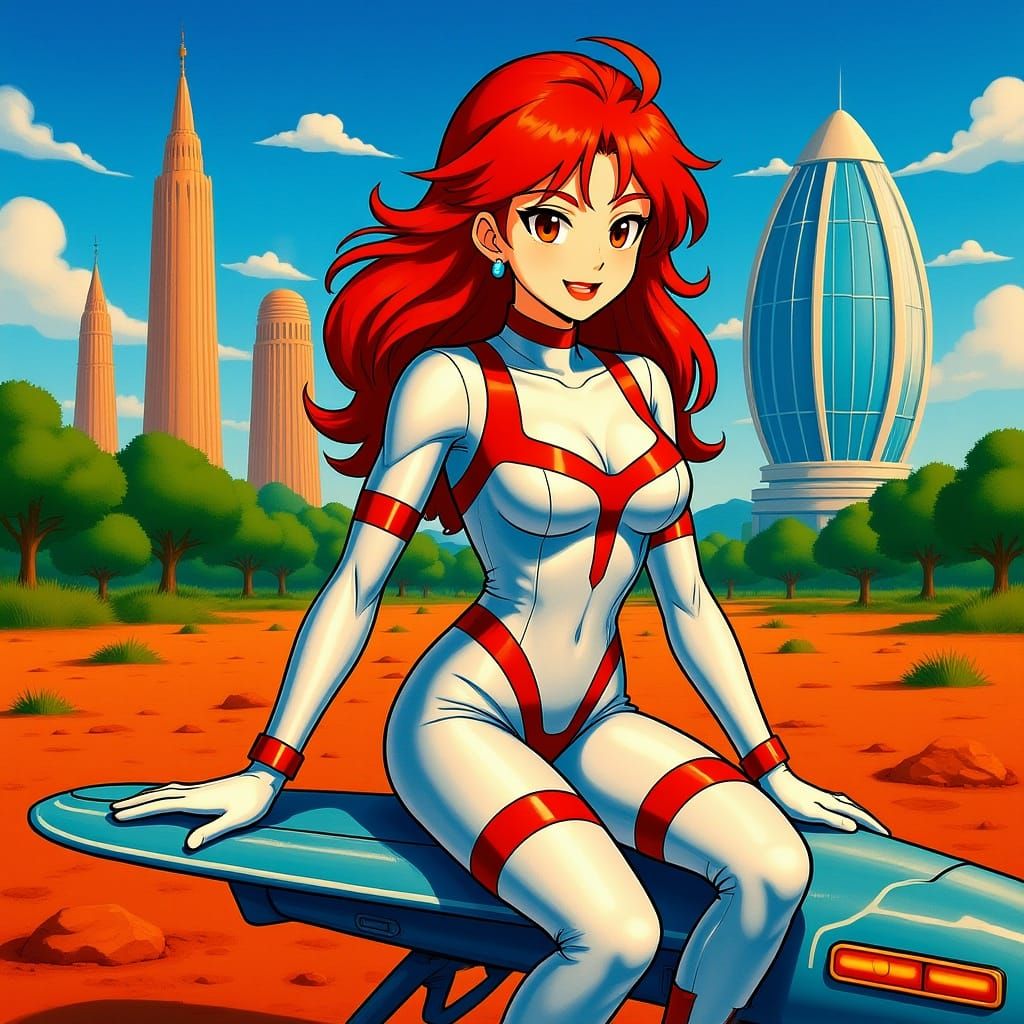 Retro-Futuristic Pinup Girl on Mars in Vibrant Style