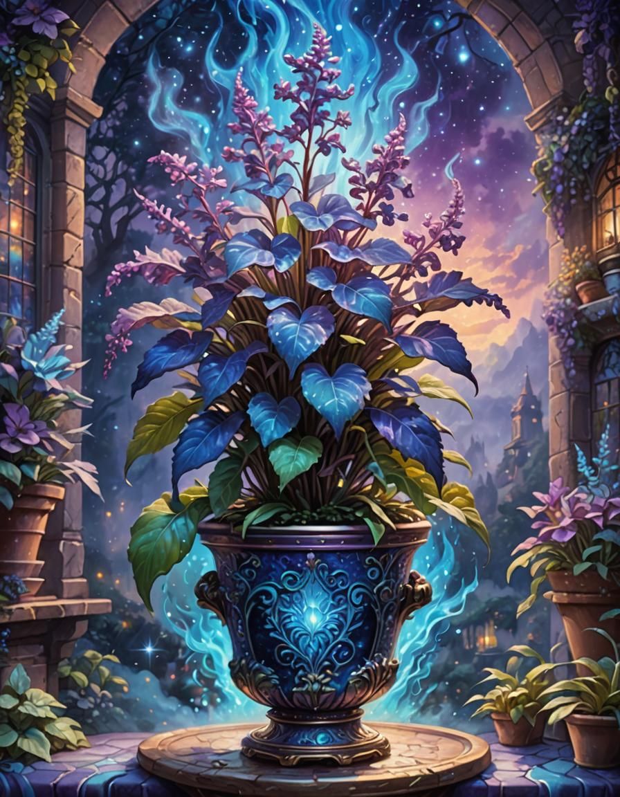 Astral Purple Plant Radiating Blue Flames