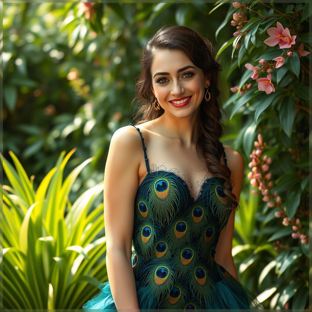 Woman in Peacock Dress, Art Nouveau Style