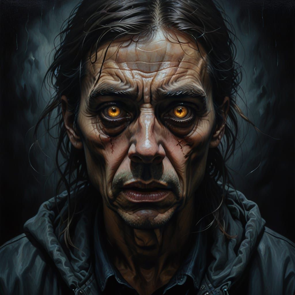 Eerie Portrait of Scared Person in Oil Painting Style