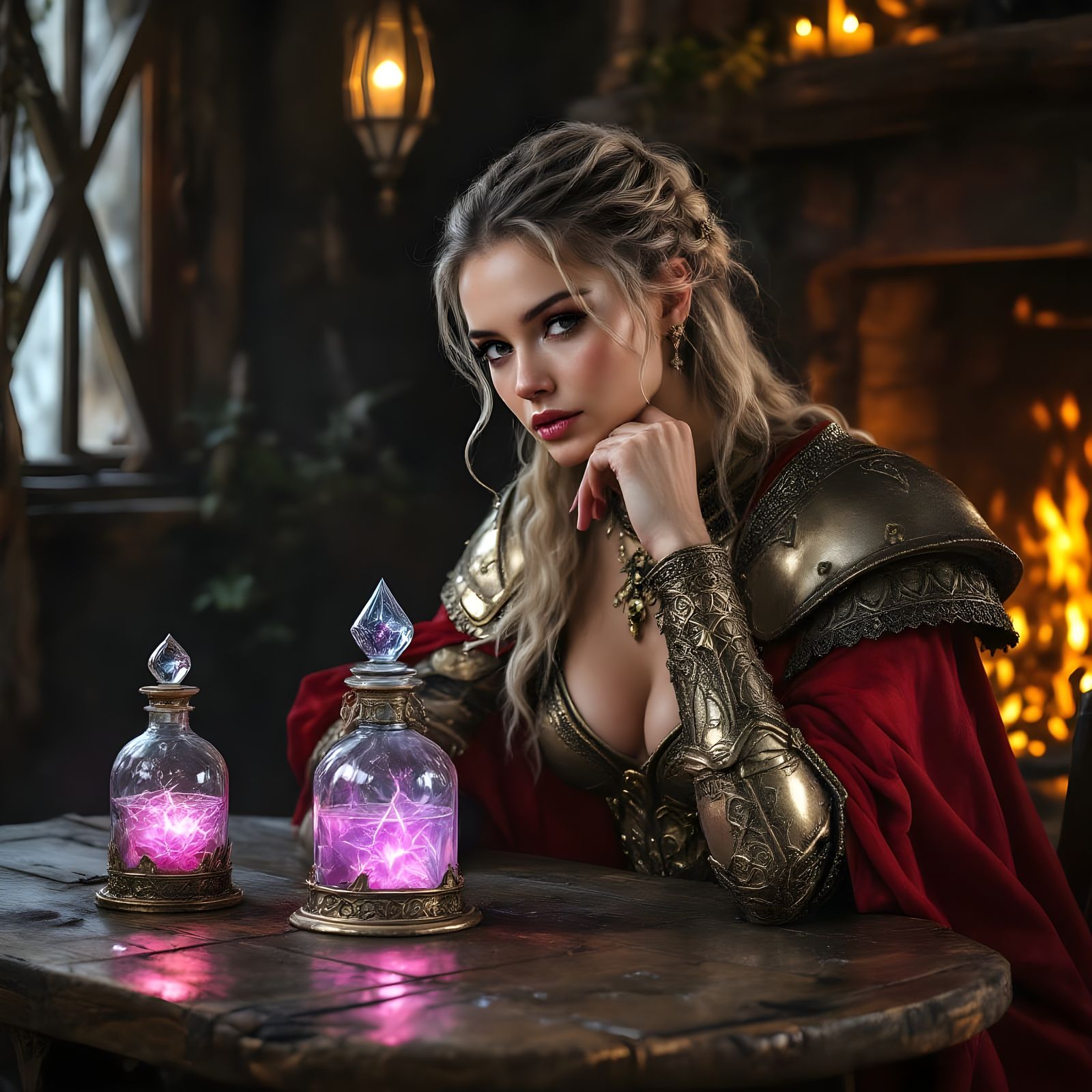 Norse Goddess Contemplates Mystical Potions in Ancient Taver...